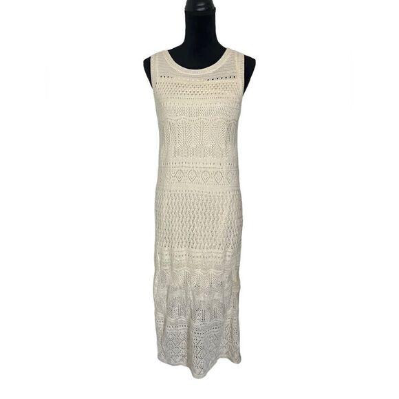 NWOT TAHARI CREAM CROCHET MIDI DRESS PERFECT FOR SUMMER/BEACH/POOL SIZE LARGE - Picture 3 of 10